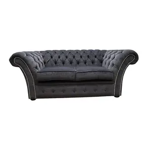 Chesterfield 2 Seater Pimlico Carbon Grey Fabric Sofa Settee Bespoke In Balmoral Style