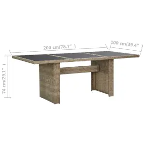 Berkfield Garden Dining Table Brown 200x100x74 cm Glass and Poly Rattan