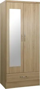 Nevada Mirrored Wardrobe 2 Door 1 Drawer Wardrobe Sonoma Oak Effect