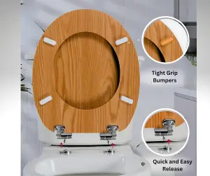 18 INCH MDF Universal Oval Toilet Seat, Stainless Steel Hinges, Eco-Friendly, Adjustable Seat (Antique Pine)