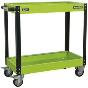 Heavy Duty 2 Level Workshop Trolley with Locking Castors - 80kg Capacity per Shelf - Green