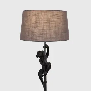 ValueLights George Monkey Animal Quirky Modern Black Floor Lamp with Grey Shade