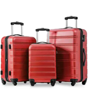 ABS Hard Shell Travel Trolley Suitcase 4 wheel Luggage Set Hand Luggage,(20 Inch, Red)