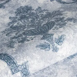 Galerie Azulejo Blue Porto Large Distressed Baroque Damask Wallpaper Roll