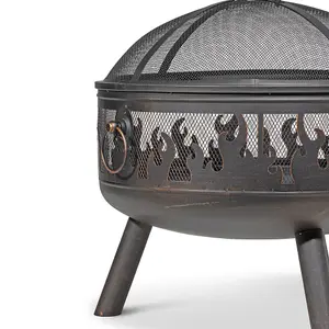 Premium Round Fire Pit Wood Burner and BBQ Grill Set with Weatherproof Cover for Outdoor Dining