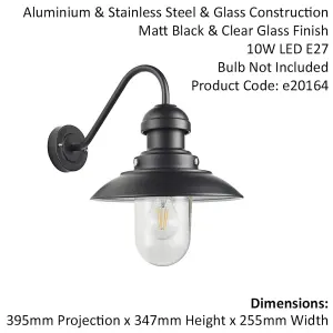 Matt Black Outdoor Fisherman Wall Light & Clear Glass Shade - Front Porch Light