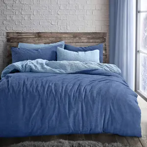 Velosso Teddy Two Tone Warm And Cosy Duvet Cover And Pillowcase Set - Blue