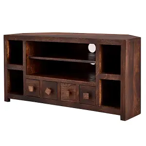 Toko Dark Mango Corner TV Unit - Solid Mango Wood - L45 x W110 x H55 cm