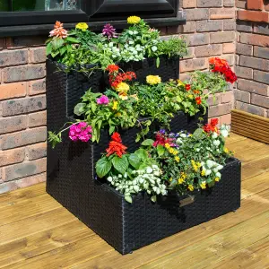 Rowlinson Tier Rattan Planter - Black Weave