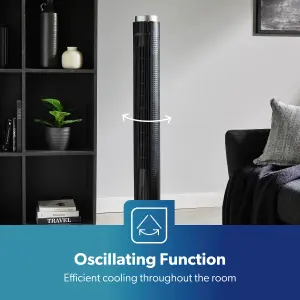 GEEPAS 46-inch Oscillating Tower Fan with 3 Speeds Digital Display Touch Panel 4 Modes with Remote Control , Black