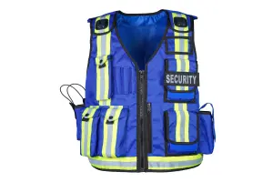 RAC3 High-Vis Security Vest, Reflective Strips, Body Camera Mounts, Multiple Pockets, Fits upto 5XL, Available in 5 Colors (Blue)