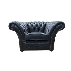 Chesterfield Club Chair New England Black Real Leather In Balmoral Style