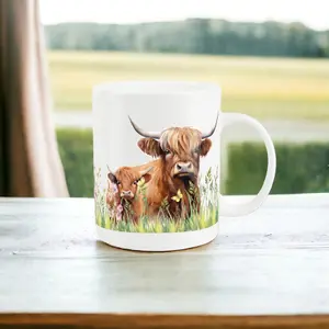 Highland Cow Mug - Mum & Calf Baby Cow Tea/Coffee Bone China Mug Gift