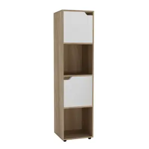 URBNLIVING 119cm Height 4 Cubes Oak Wooden Bookcase Shelving Display Shelf White Door Storage Unit