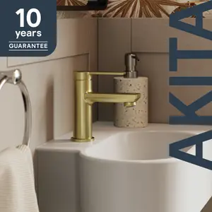 GoodHome Akita Mini Satin Brass effect Round Basin Mixer Tap