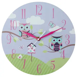 Interiors by Premier Funky Design Owl Wall Clock, Animal Graphics Colourful Wall Clock, Stylish, Modern Wall Clock For Kids