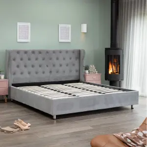 Selby 135cm Velvet Ottoman Bed Frame - Dark Grey