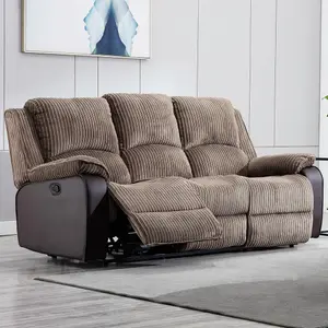 Postana Manual High Back Jumbo Cord Fabric Recliner 3 Seater Sofa (Brown)