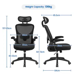 Yaheetech Mesh Office Chair with Armrests and Headrest - Black