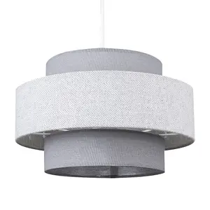 ValueLights Weaver Cylinder Ceiling Pendant Light Shade In Dark Grey and Light Grey Herringbone Finish