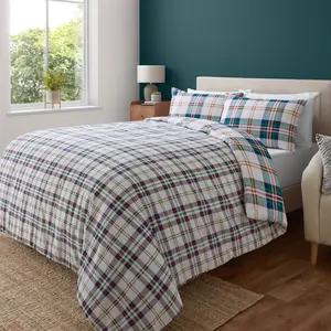 Kelso Check Reversible Duvet Cover Set Green / Double + 2 Standard Pillowcases