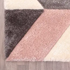 Blush Shaggy Modern Sparkle Geometric Easy to clean Rug for Dining Room Bed Room and Living Room-160cm X 225cm