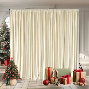 Ivory Velvet Backdrop Curtain Wrinkle-Free Polyester Fabric Background with Drapes, 3x3 Metres