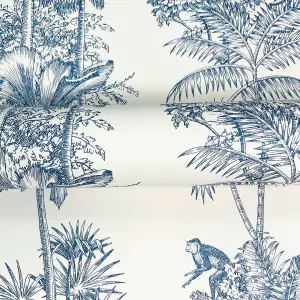 World of Wallpaper Monkey Troop Toile Wallpaper Blue (AF0010-BUR)