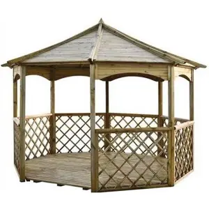 Deluxe Pressure Treated Octagonal Gazebo + Open Trellis Sides & Floor (3.5m x 3.5m x 2.7m)