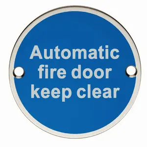 4x Automatic Fire Door Keep Clear Plaque 76mm Diameter Satin Stainless Steel