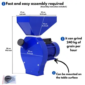 Electric Farm Feed Grinding Machine 240kg/h Capacity, 4 Mesh Sizes - Perfect for Poultry Grain Crushing - Wheat Corn Oats and More