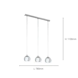 EGLO Rocamar Clear And Chrome Glass And Metal 3 Light Ceiling Pendant, (D) 78cm