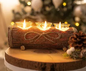 Christmas Log Candle Holder with 3 Tealights