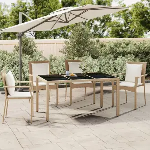 Berkfield Garden Table with Glass Top Beige Poly Rattan&Tempered Glass