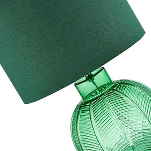 Contemporary Emerald Green Glass Lamp in Leaf Design and Forest Green Shade