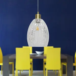 First Choice Lighting Birch Clear Fluted Glass with Satin Brass Pendant Fitting