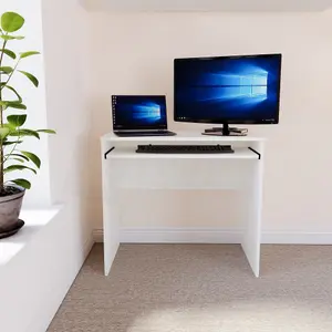 Vida Designs Huby White Computer Desk Workstation with Keyboard Tray