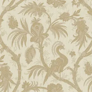 Design ID Cream Gold Floral Trail Exotic Birds Wallpaper Paste The Wall Vinyl