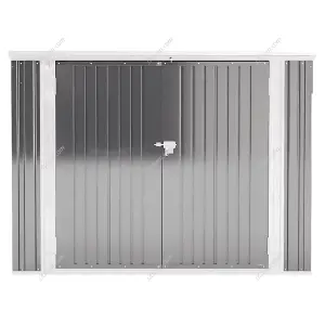 176cm W Outdoor Garden Steel Storage Shed Pent Tool Shed for Trash Cans with Sloping Top and Lockable Doors, Grey