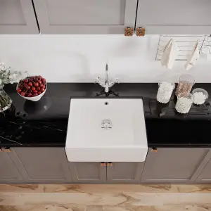 595mm - Single Bowl Fireclay Butler Kitchen Sink -  Overflow, Mixer Tap  & Waste