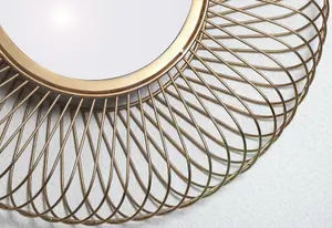 Juliet Round Accent Mirror,Sunburst Design,Electrical Gold Plated