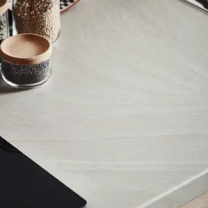 GoodHome 12mm Nepeta Matt White Stone effect Paper & resin Square edge Kitchen Worktop, (L)3000mm