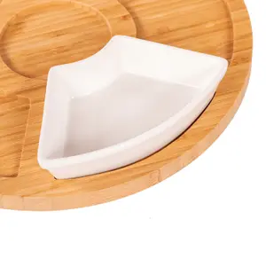 Oypla Rotating Bamboo Lazy Susan Snack Bowl Serving Platter with Ceramic Dishes