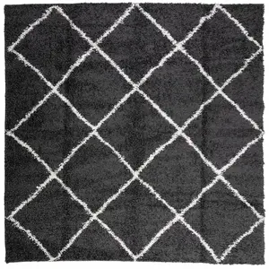 Shaggy Rug PAMPLONA High Pile Modern Black and Cream 120x120 cm