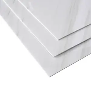 10 Pcs Marble Tile Stickers for Kitchen Bathroom PVC Waterproof Oil Proof Wall Planks 60 x 30cm in White