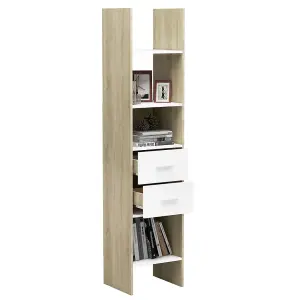 Berkfield Book Cabinet White and Sonoma Oak 40x35x180 cm Engineered Wood