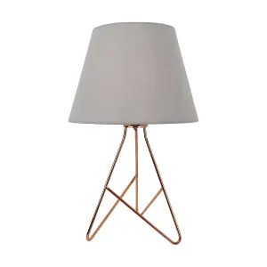 First Choice Lighting Tripod Copper 42cm Table Lamp With Grey Fabric Shade