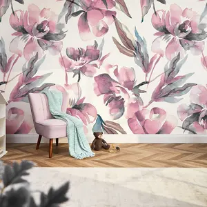 In Bloom Mural In Watercolour Pinks (350cm x 240cm)