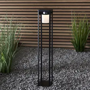 600mm Solar Powered Outdoor Bollard Post Light - Textured Black & White Diffuser