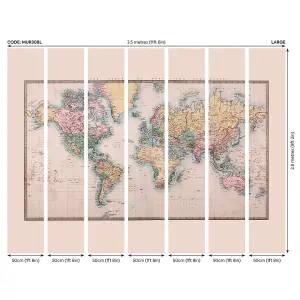 Origin Murals Historic World Map Natural Matt Smooth Paste the Wall Mural 350cm Wide X 280cm High